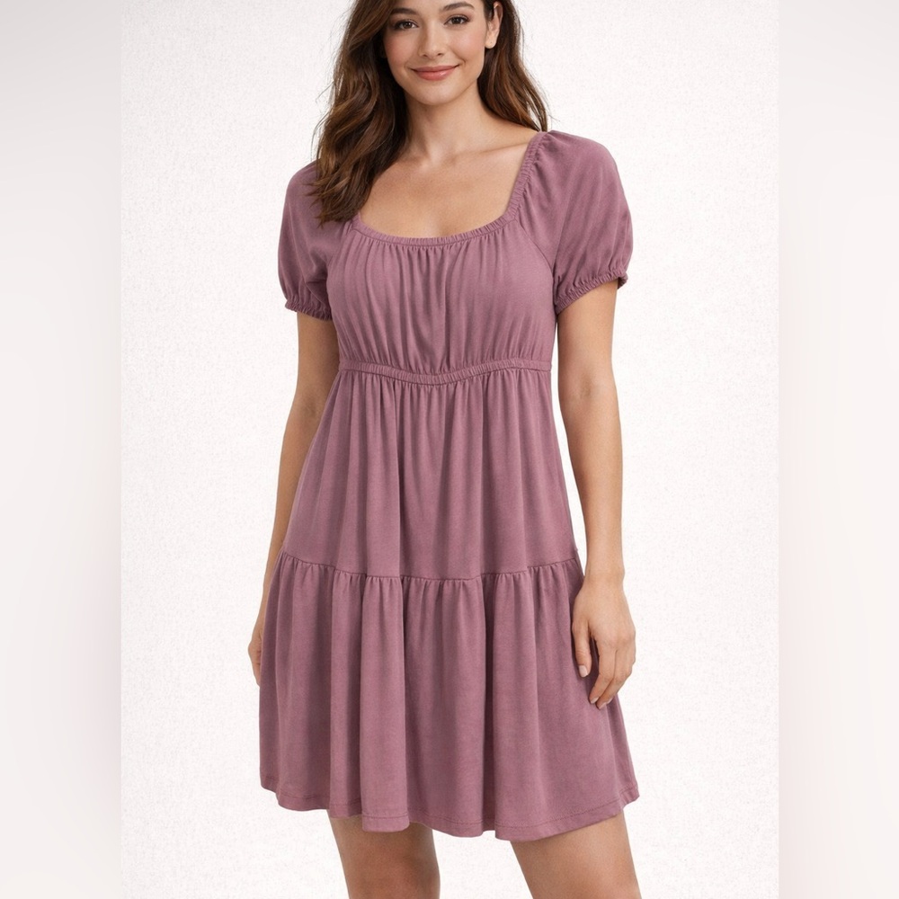 Ginger G Mauve Puff Sleeve Babydoll Dress | Size Small